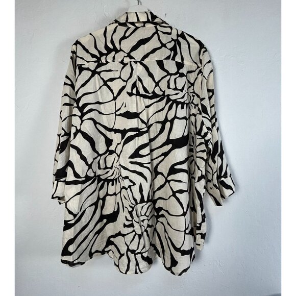Rachel Zoe Womens White Black Printed Linen Blend Button Down Shirt Plus Size 3X - Picture 2 of 8